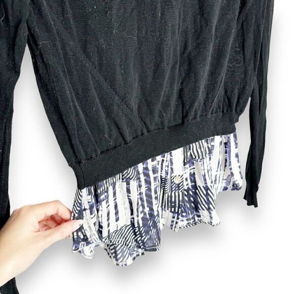 Parker Liff Black Abstract Shirt Tail Sweater Combo Silk Sweater Women’s Size XS - Picture 5 of 10